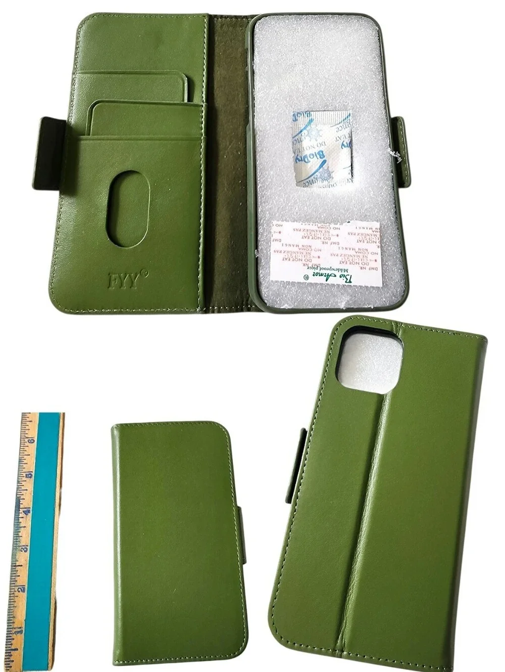 FYY Olive Green Leather Wallet Case For iPhone 11 Pro